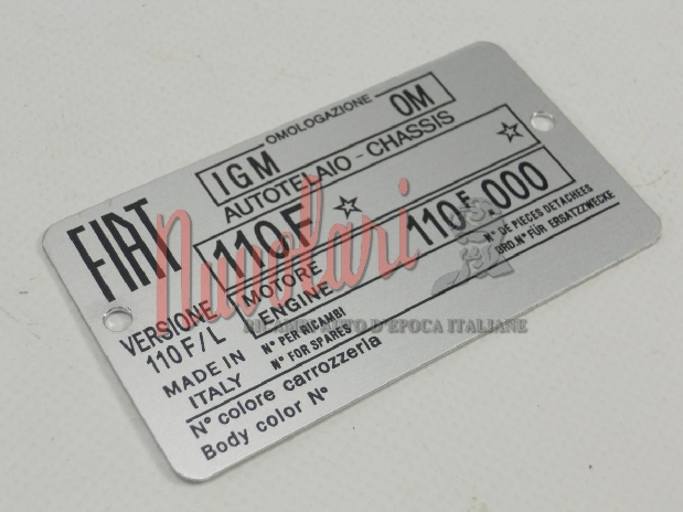 ETICHETTA IDENTIFICATIVA 110F FIAT 500 F - 500 L / IDENTIFICATION LABEL 110F-0