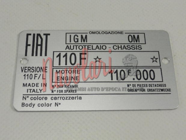 ETICHETTA IDENTIFICATIVA 110F FIAT 500 F - 500 L / IDENTIFICATION LABEL 110F-1