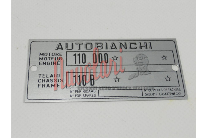 ETICHETTA IDENTIFICATIVA 110B PER AUTOBIANCHI BIANCHINA TRASFORMABILE 110B