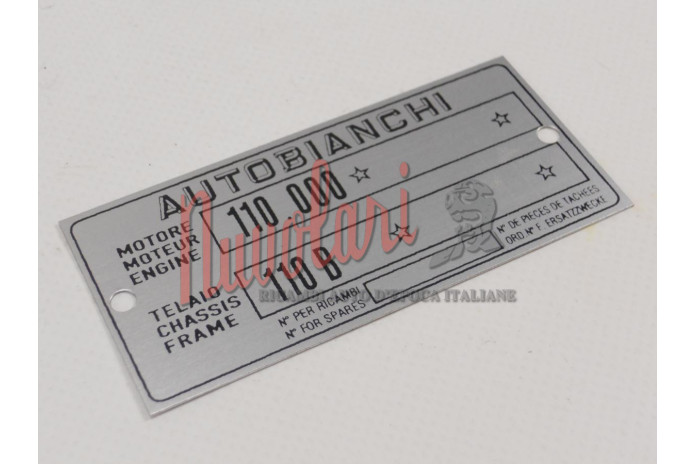 ETICHETTA IDENTIFICATIVA 110B PER AUTOBIANCHI BIANCHINA TRASFORMABILE 110B